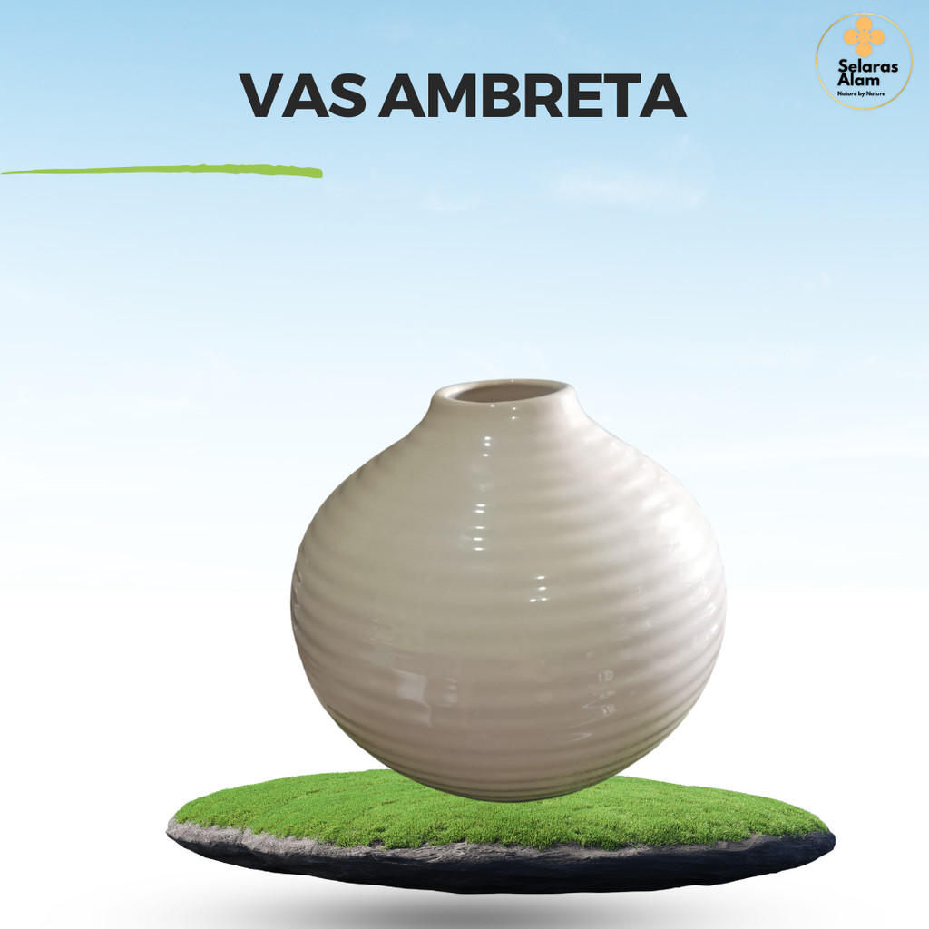 VAS BUNGA PUTIH KERAMIK AMBRETTA TENGAH BULAT