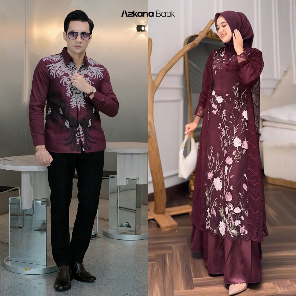 Azkana Batik | Gamis Lebaran 2025 Model Gamis Terbaru Sarimbit | Gamis Brokat Couple Remaja Kekinian