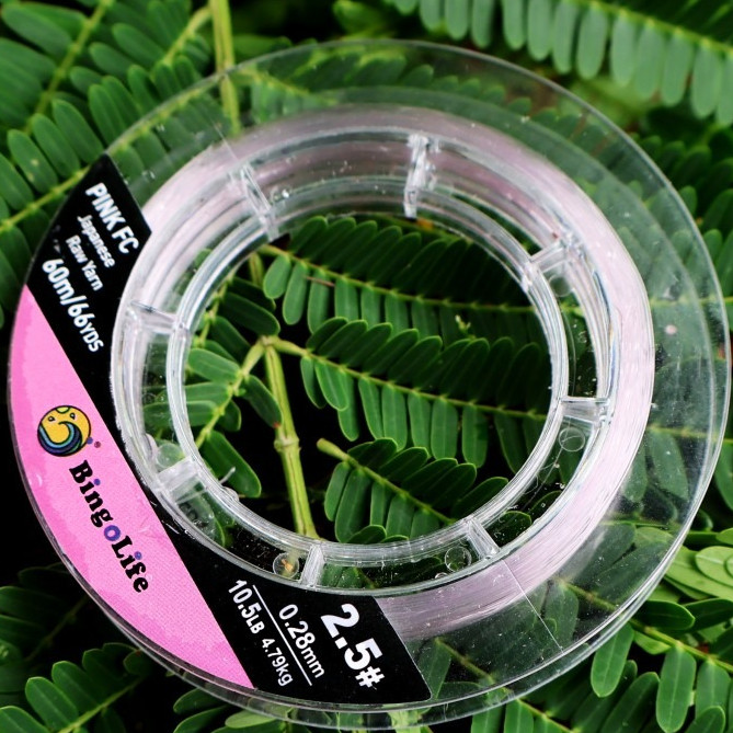 Bingolife Senar Pancing Fluorocarbon Pink 60m Jepang Leader Lentur Tahan Gigit Struktur Laut