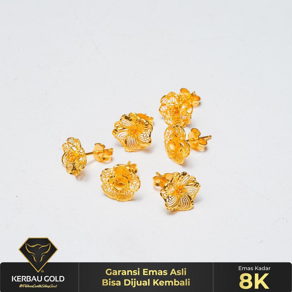 [Kerbau Gold] Tindik Emas Bunga Dubai 8K - Emas Asli 100%