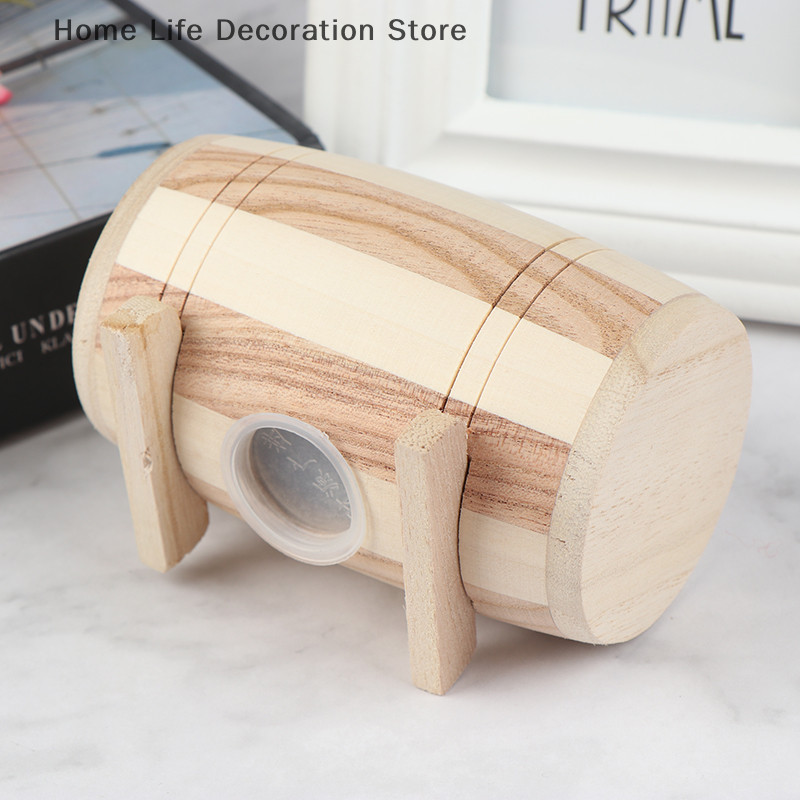 1pc Creative Wooden Money Box Piggy Bank Money Box Savings Wine Barrel Wood Piggy Bank Money Vault S