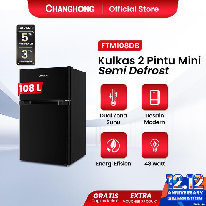Changhong Kulkas 2 pintu Mini (Refrigerator) Lemari Es Kapasitas 108 Liter – Black FTM108DB