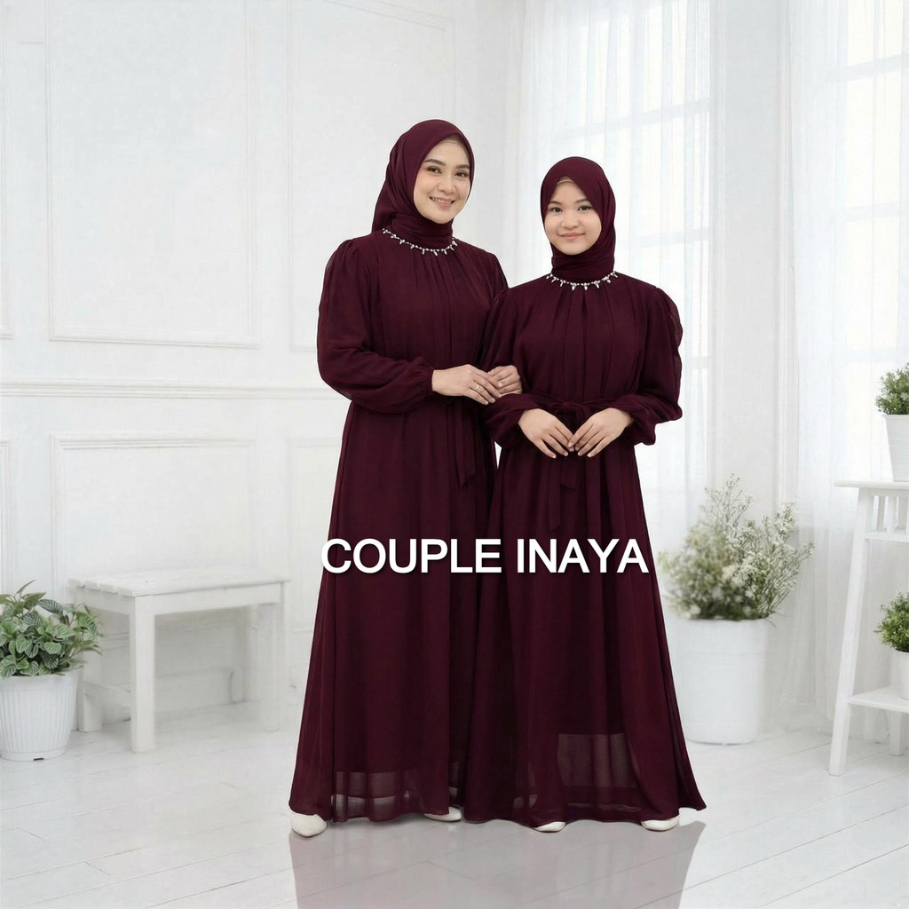 Gamaisha Gamis Couple Ibu dan Anak perempuan remaja tanggung ceruti warna Mahogani Burgundy