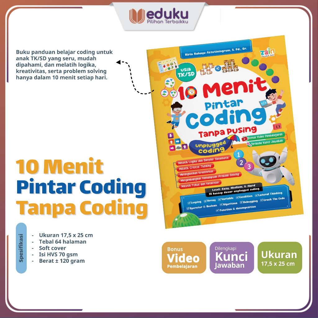 Zain - 10 Menit Pintar Coding Tanpa Pusing - Buku Anak Belajar Coding Tanpa Komputer Tanpa Internet