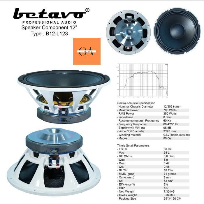 speaker komponen 12 inch betavo B12 L123 Original speaker betavo