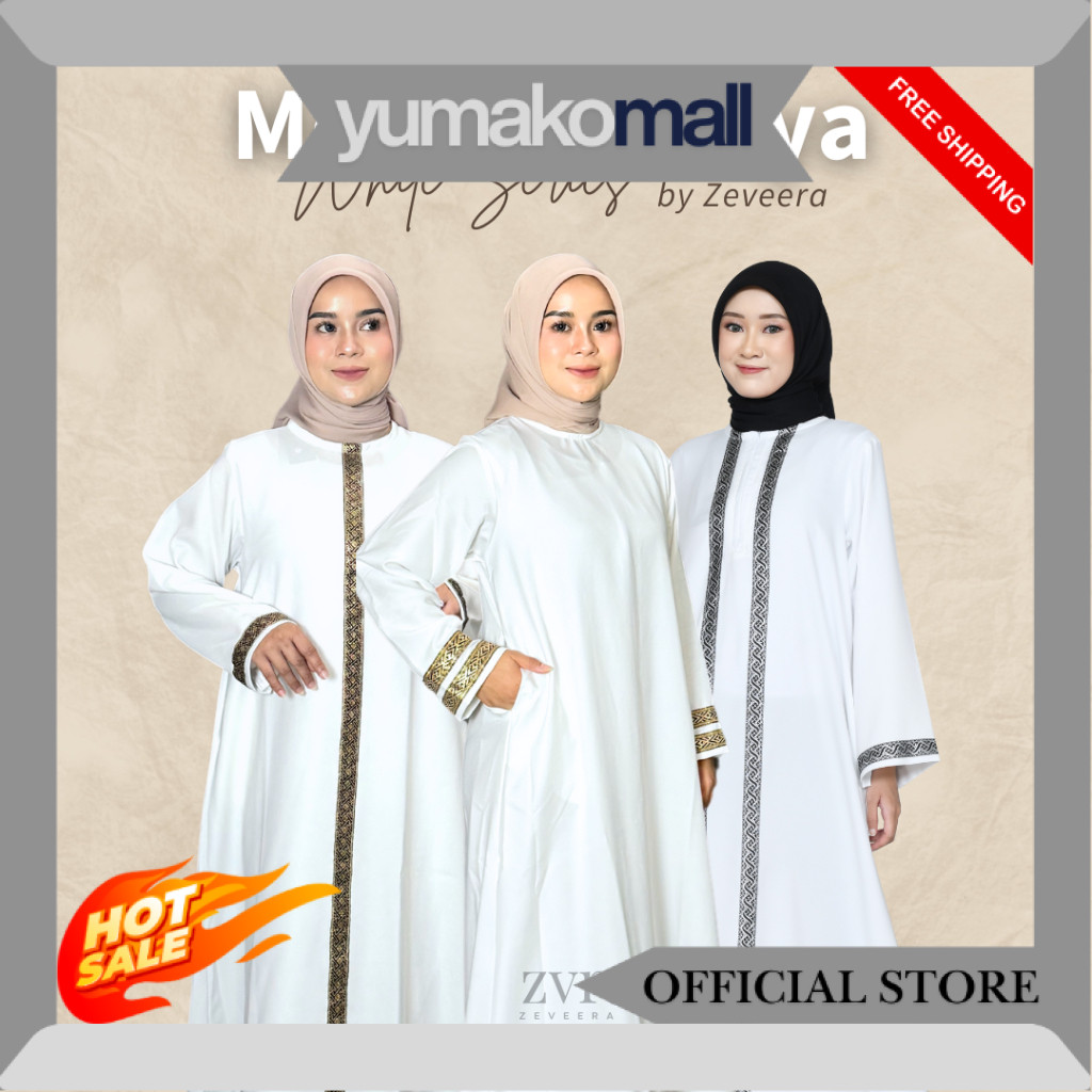 Zeveera Medina Abaya All White Series | Dress Gamis Syari Umroh Shakila Premium RV