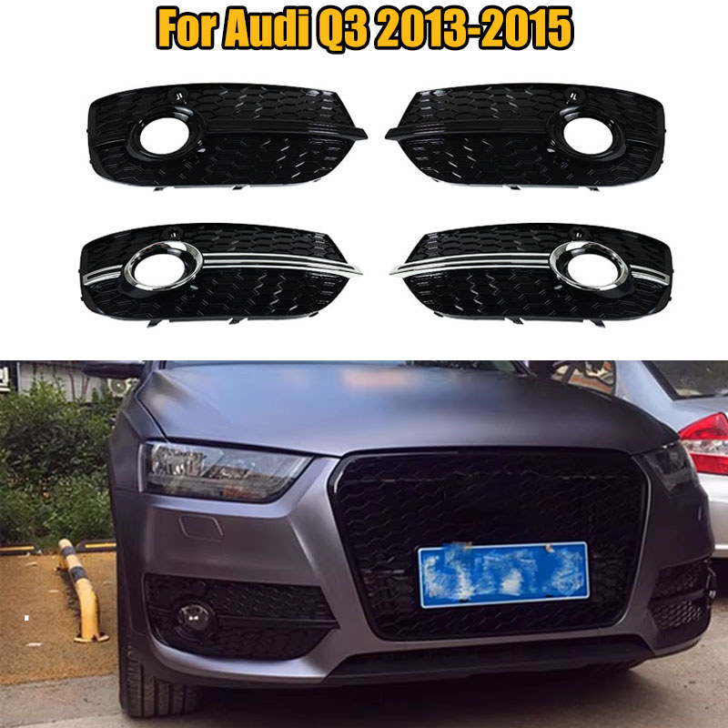 1 Pair Front Bumper Honeycomb Fog lamp Frame Hollow grille under the net Black Bright For Au Q3 2013