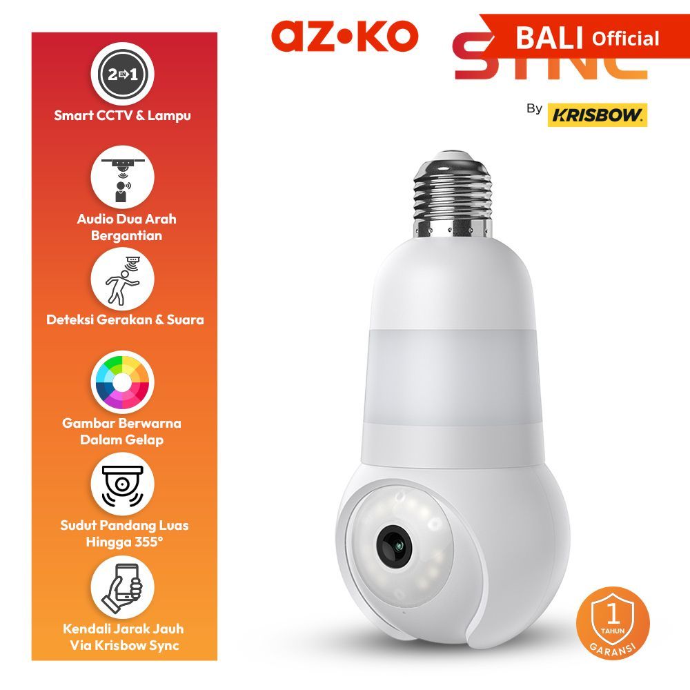 AZKO Krisbow Sync Smart IP Camera Wifi Bulb PTZ E2 - Putih Cctv Akses Hp Internet Cctv Wifi Cctv Aud