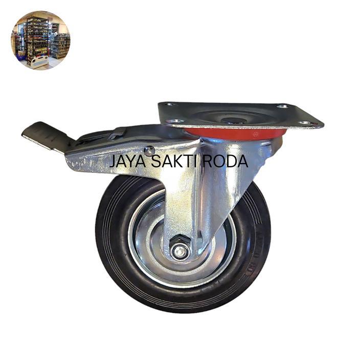 Roda Troli Grobak Karet 6 inch (Hidup+rem )