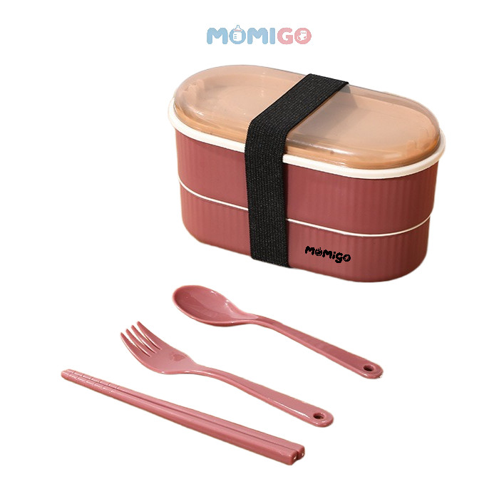 MOMIGO Tempat Bekal Anak Susun / Lunch Box 2 Tingkat / Kotak Makan Siang Jerami Gandum