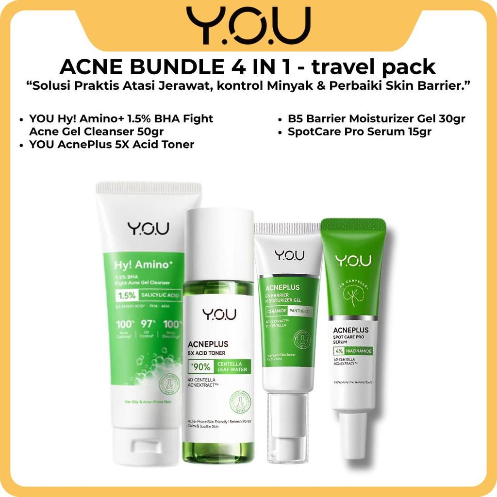 YOU Acne Care 4in1 Paket Skincare Jerawat Cleanser Toner Moisturizer Spot Care dengan YOU Hy Amino P