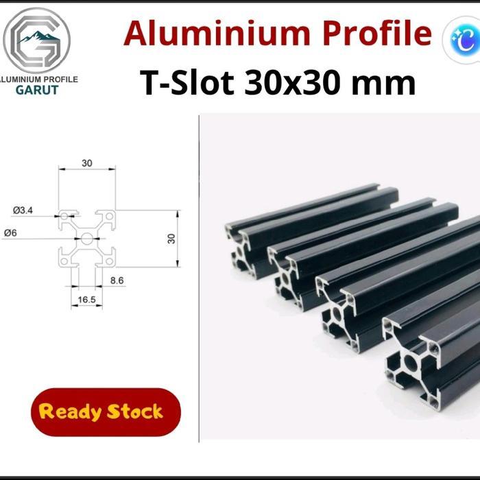 Aluminium Profile T Slot 3030 Black Per Cm Material Al Alloy 6063-T5 Anodize Ukuran 30X30 4slot Read