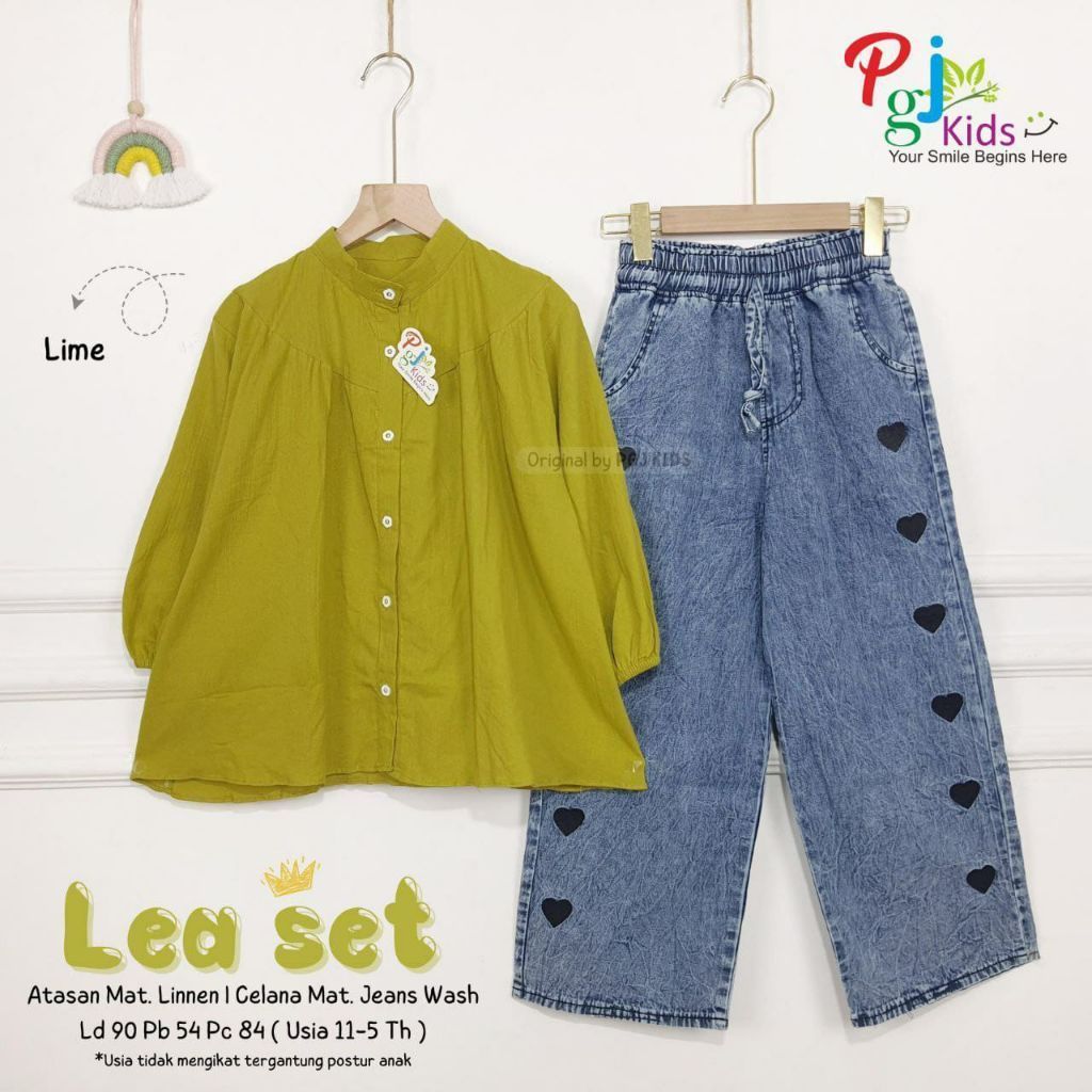 0402    Lea setelan celana kulot jeans dan kemeja muslim anak perempuan by PGJ ORIGINAL BRAND SOLO