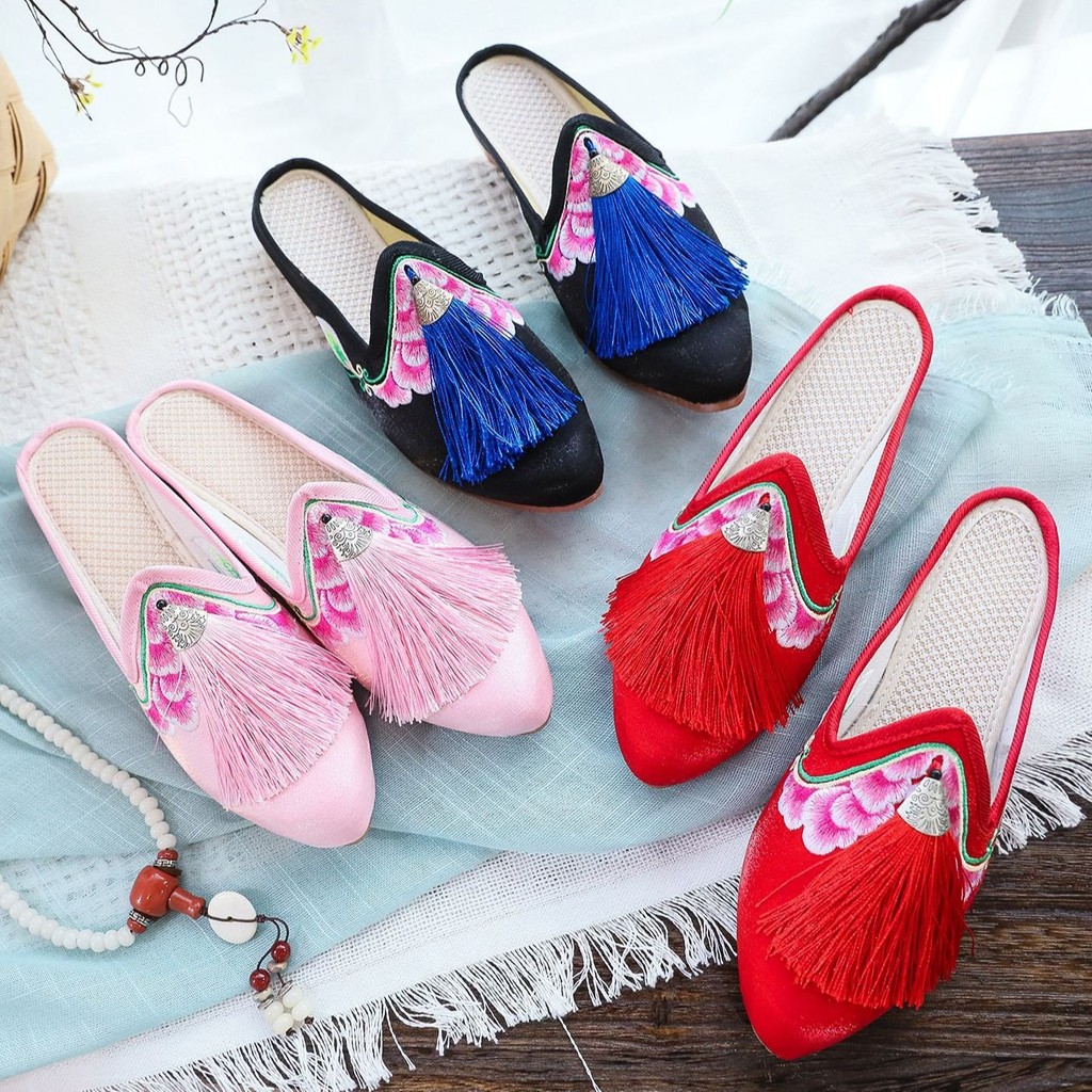 Sandal, kain bordir, gaya nasional, sandal wanita, sandal luar, sandal dingin.