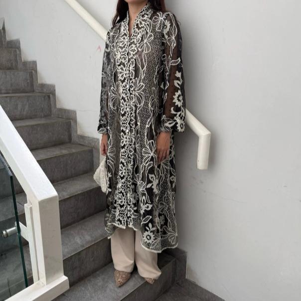 Nabo - Londiar Aurora / Outer Brokat Mewah / Long Outer Lace Kondangan  / Dress Lebaran / Tunik Leba