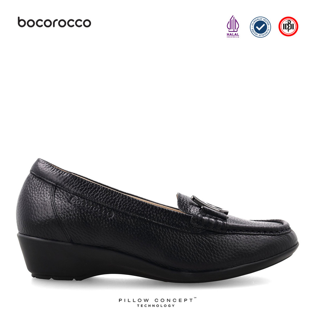 Bocorocco D. Arabela 38 Nero - Sepatu Wedges Kulit Wanita Formal Daily Casual - Halal & Nyaman