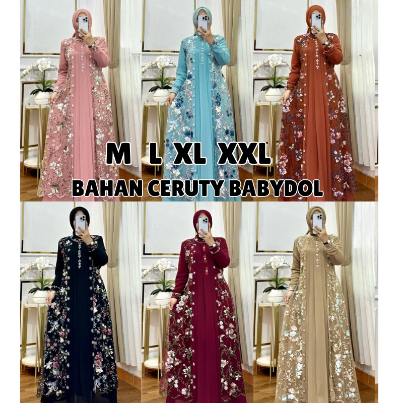 Gamis Pesta Mewah Elegan Misela Drses BO Size M L XL XXL XXXL LD 100-130 CM PB 140 CM Bahan Tille Ga