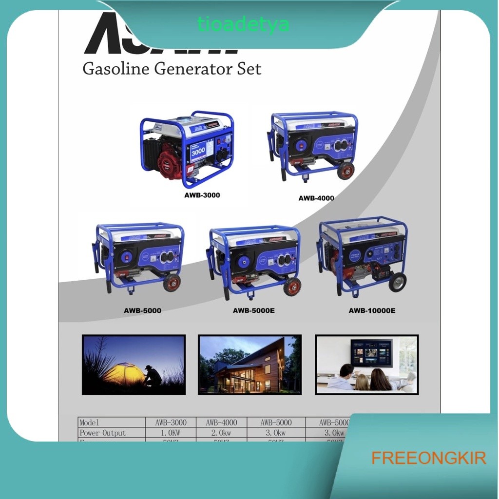 Genset 3000Watt ASAHI ASAHIMOTO AWB5000 AMH5000 / Generator ASAHI AWB AMH 5000 3000W Genset Generato
