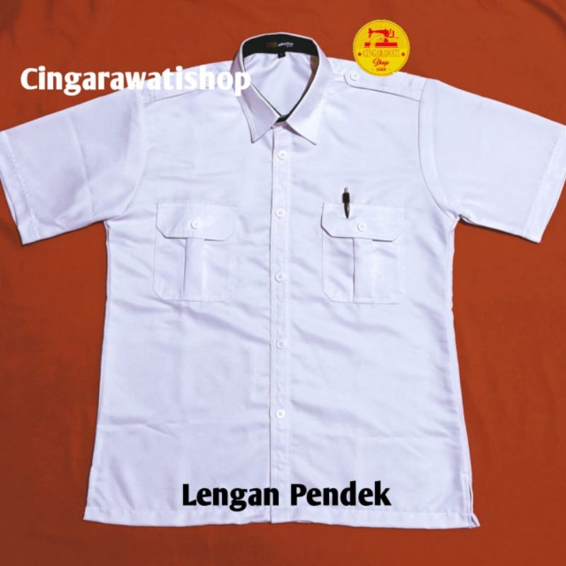 FIDERX  Kemeja Pdh Putih Pns Pria Baju PNS Putih Pria Seragam Pns Putih Pria Kerah Dalam Hitam Baju 