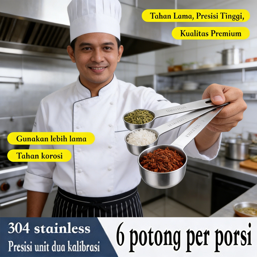 Ukuran 6in1 Sendok Stainless Silver Ukur Takar Sendok Stainless