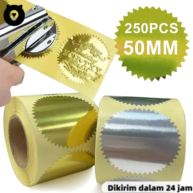 250pcs Sticker Gold Emboss Sertifikat Sticker Seal Untuk Emboss Stamp Sticker Emboss Stiker Logo