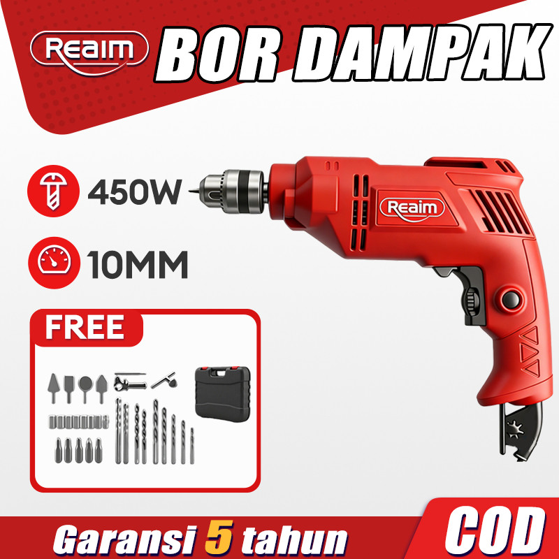 GILISHOP Reaim Bor Listrik Mesin Bor 10mm Bor Impact Bolak Balik Bor Listrik Impact Impact Drill Lis