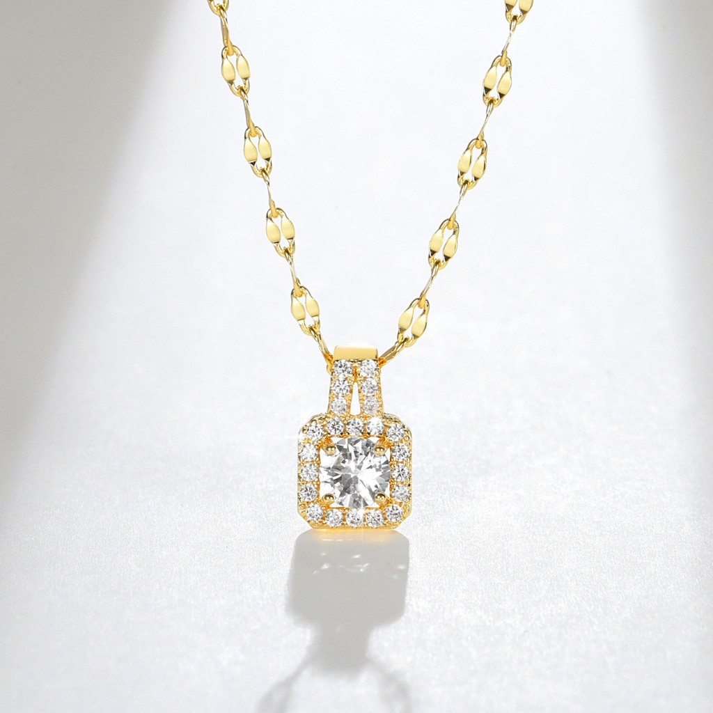 Lanme Jewelry Kalung Original Titanium Plated 14K Wanita Anti Karat Kalung Liontin Berlian Persegi M