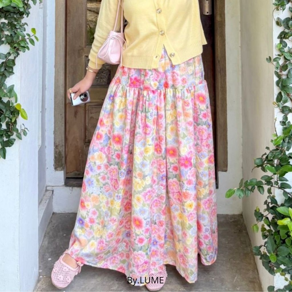 LOWESHOP Floral Skirt Viral | Floral Pattern Skirt | Rok Motif Bunga | ROK WANITA FLORAL | Korean Sk