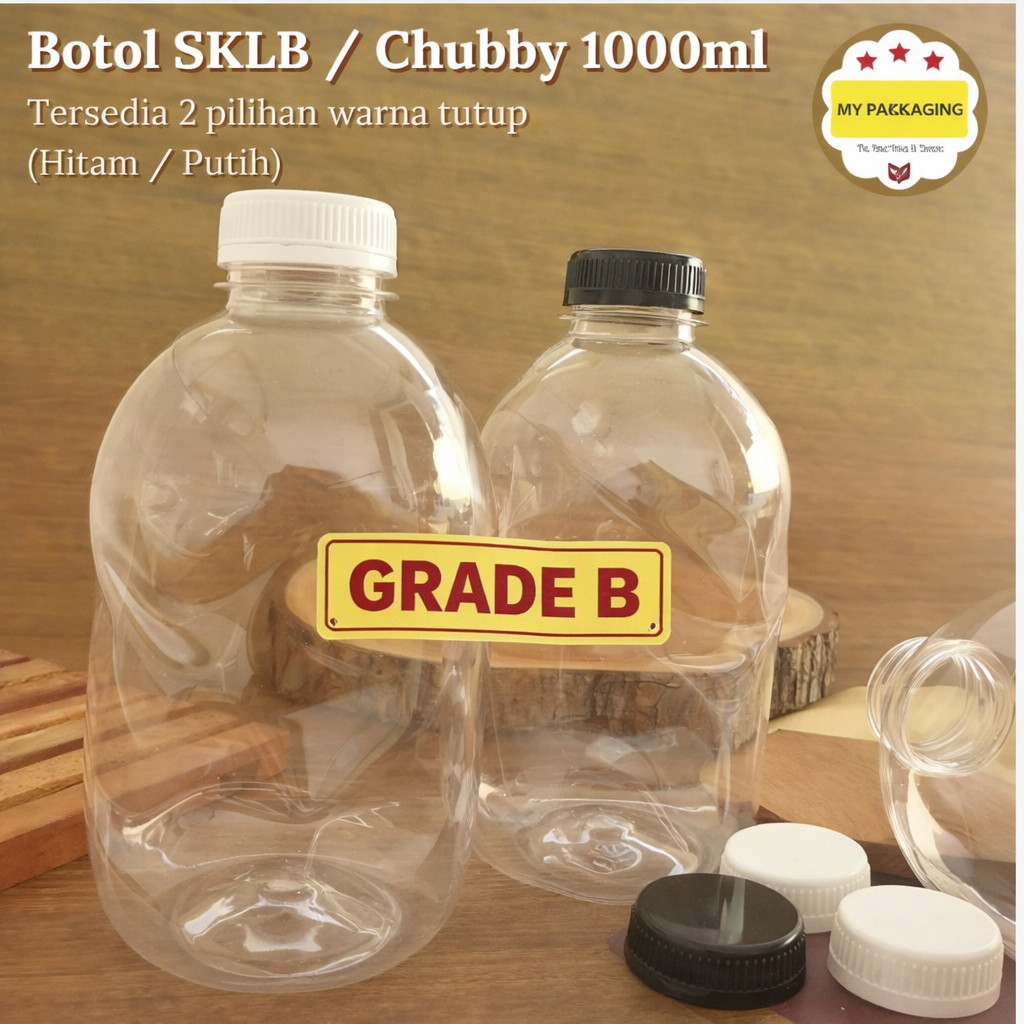 GRADE B Botol Plastik KALE SKLB 1 liter Gendut Gemuk Cuby- 1000ml + Tutup (harga per pack isi 4 boto