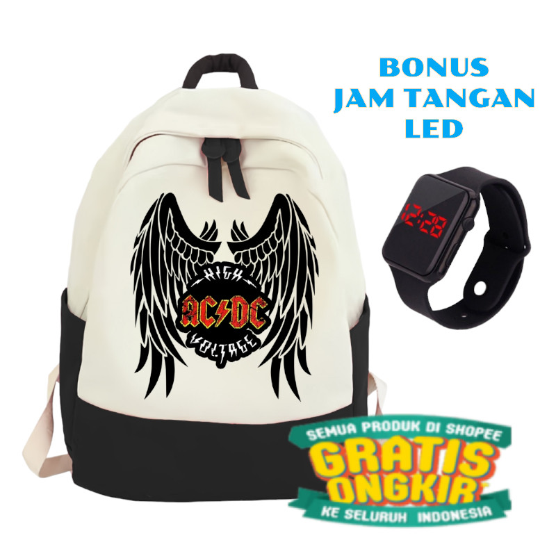 SLV BAGS - Tas Anak ACDC Sekolah laki laki Pria Remaja SD SMP SMA SMK Gambar Band Rock AC/DC Wings A