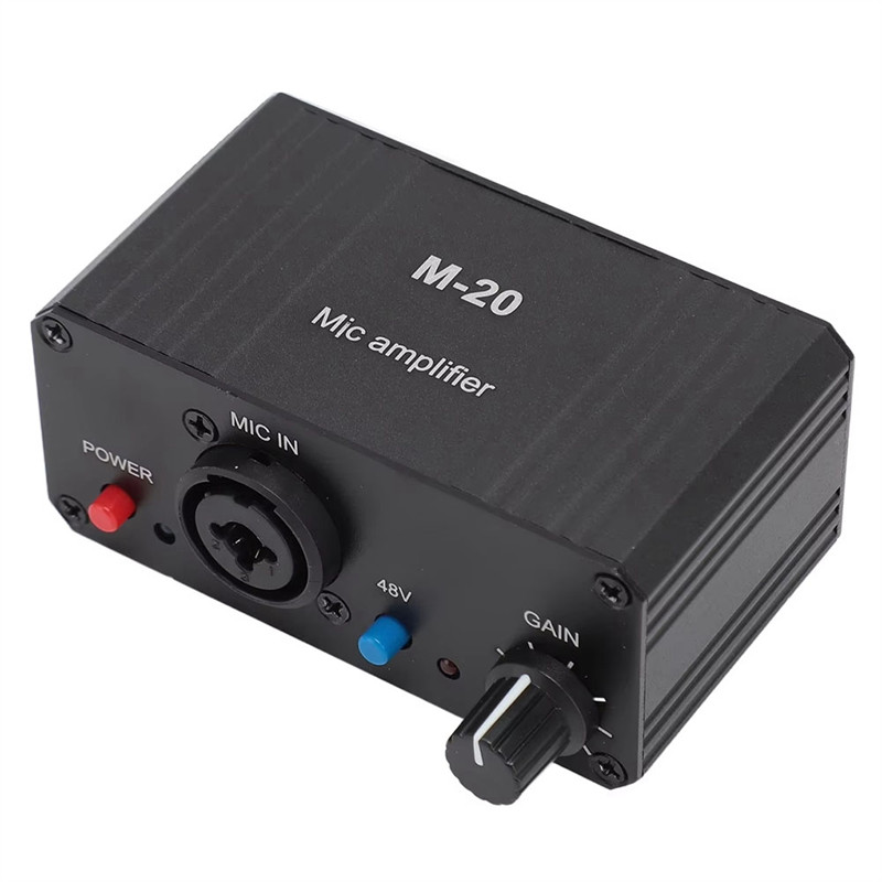 Black Metal Case Microphone Preamp XLR Output 48V Phantom Power Compact High Gain Mic Booster For Co