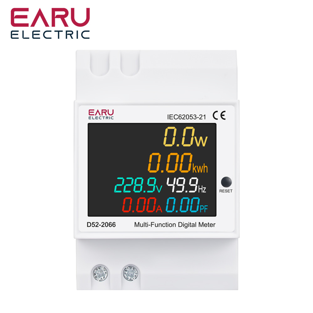 6IN1 n Rail AC Monitor 110V 220V 380V 100A Voltage Current Power Factor Active kWh Electric Energy F