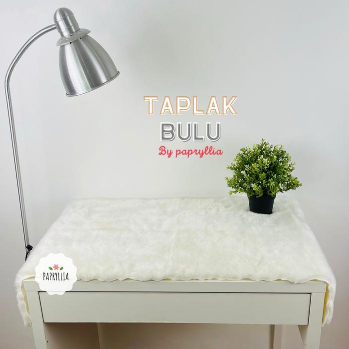 Taplak Meja Tamu Bulu Aesthetic Taplak Meja Rias Taplak Meja Belajar - Putih Faux Fur, 50x100cm