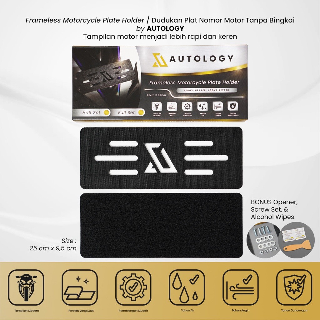ASEPPSHOP Autology Frameless Motor Plate Holder | Dudukan Plat Nomor Motor Model Frameless Plate
