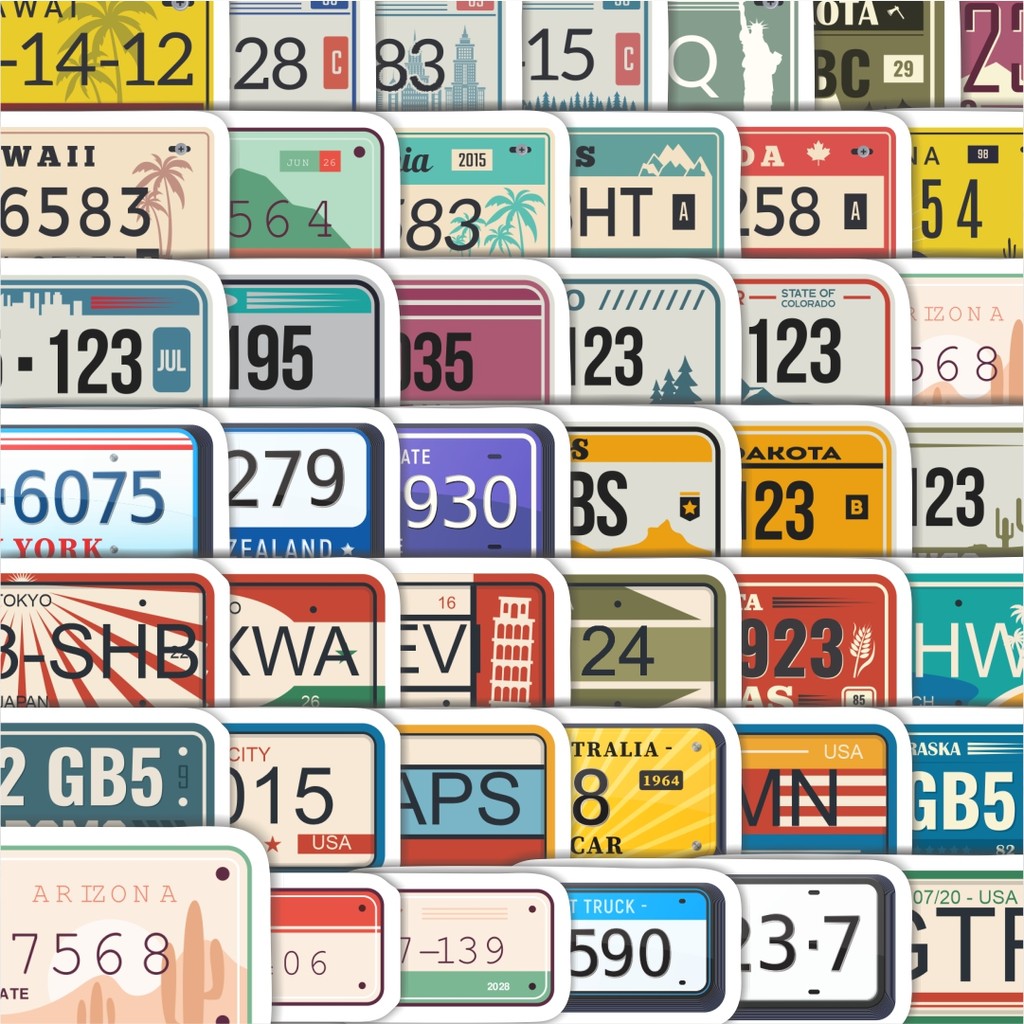 Stiker Cutting Pack Number Plate Vintage [Plat Nomor Antik] Isi 100Pcs Series Aesthetic Lucu Keren U