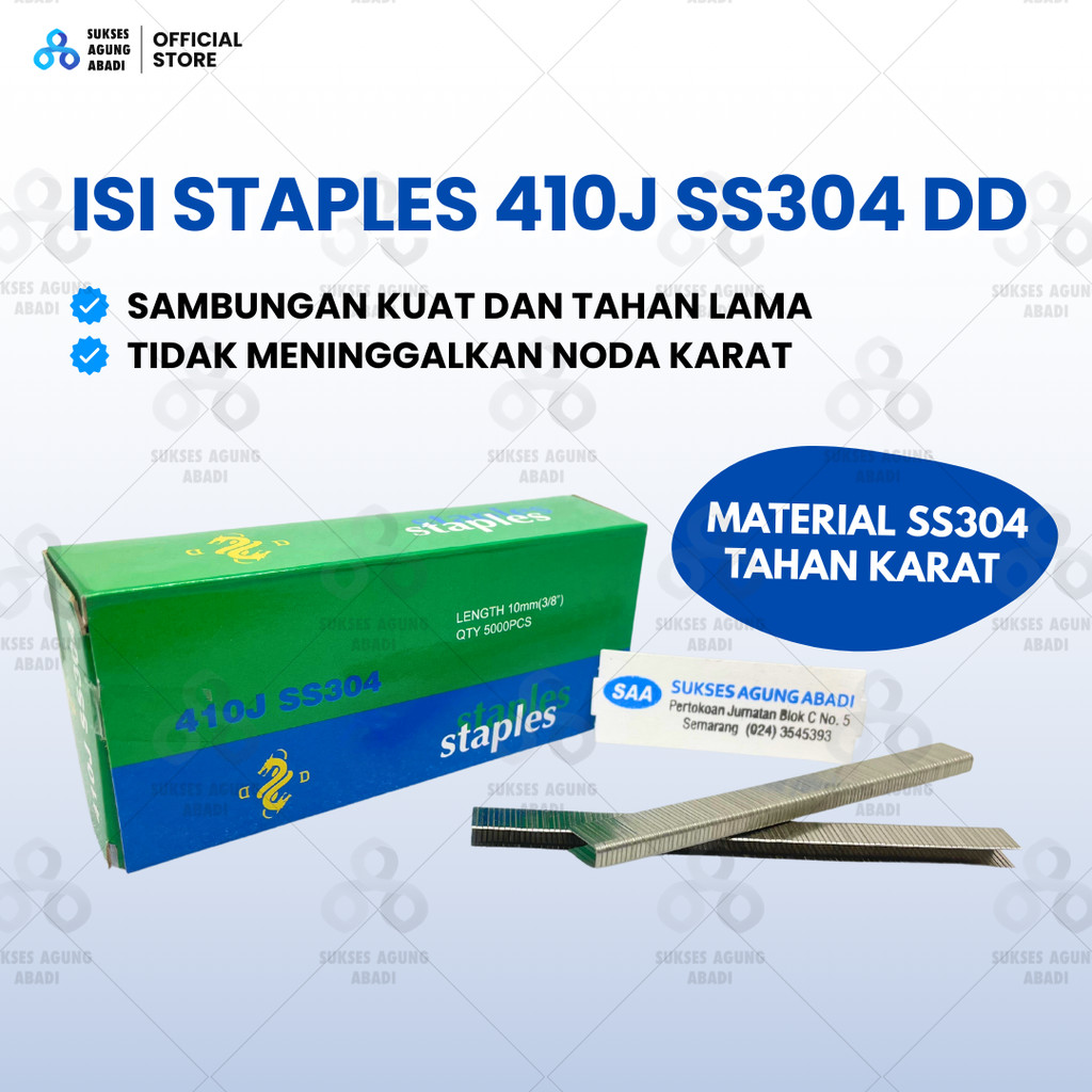 Staples 410J SS304 DD 10mm – Isi Paku Tembak U Stainless Anti Karat