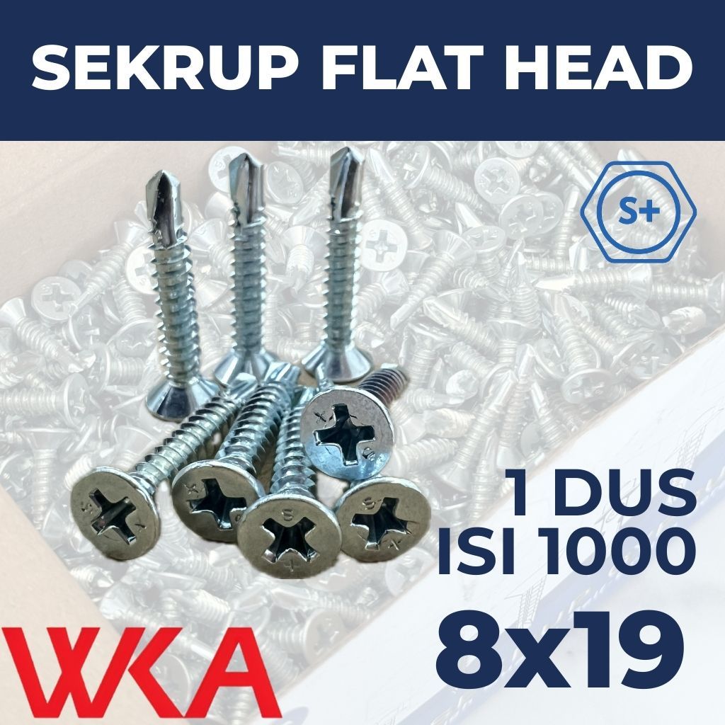 SDS FH / Sekrup Flat Head 8x19 (1.9 cm) (1 dus Isi 1000 pcs) - Kepala Datar / Sekrup GRC / Baut Flat