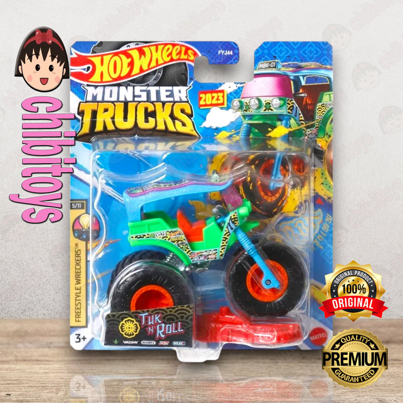 Hot Wheels Monster Trucks Tuk N Roll Hijau Diecast Mobil Bemo Off Road