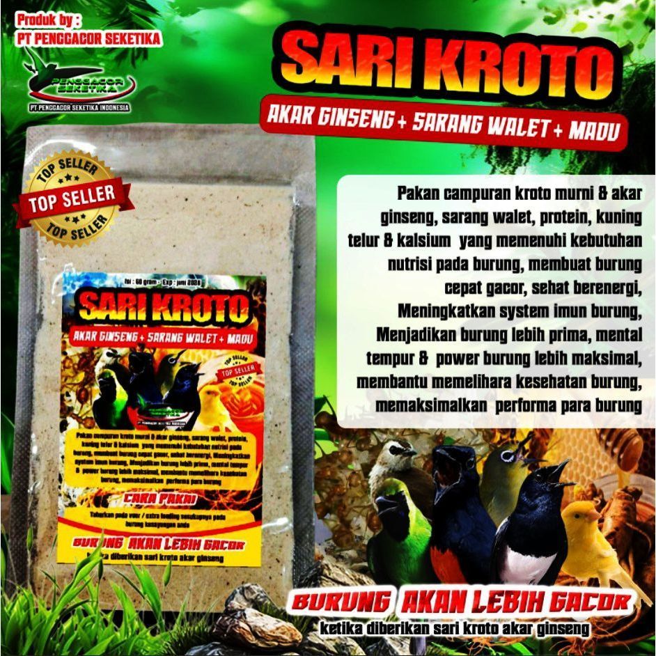 Sari Kroto Ginseng Walet Madu 60g Pakan Burung Gacor Super Protein Tinggi Penambah Stamina Juara