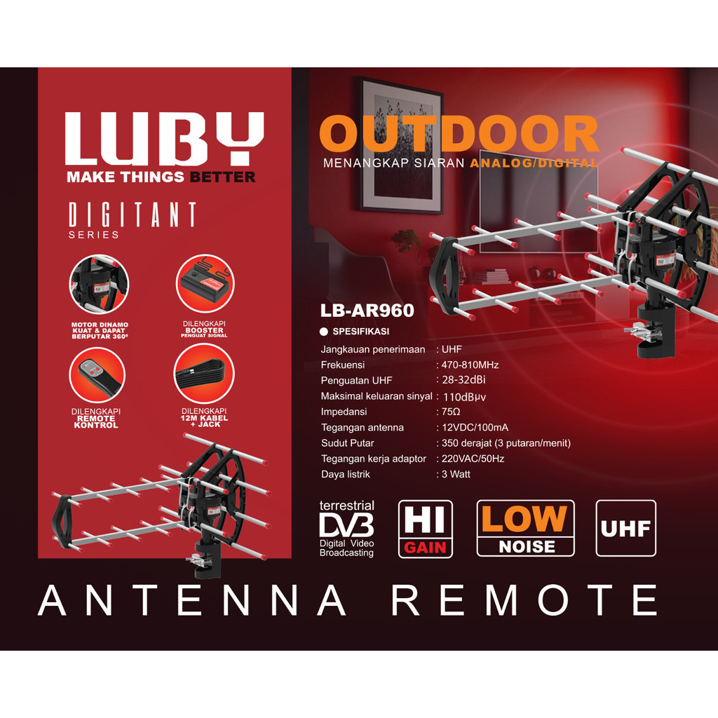 Antena TV Digital Outdoor Luby LB AR960 Anntena Remote Booster Luar Parabola Set Top Box DVB kabel