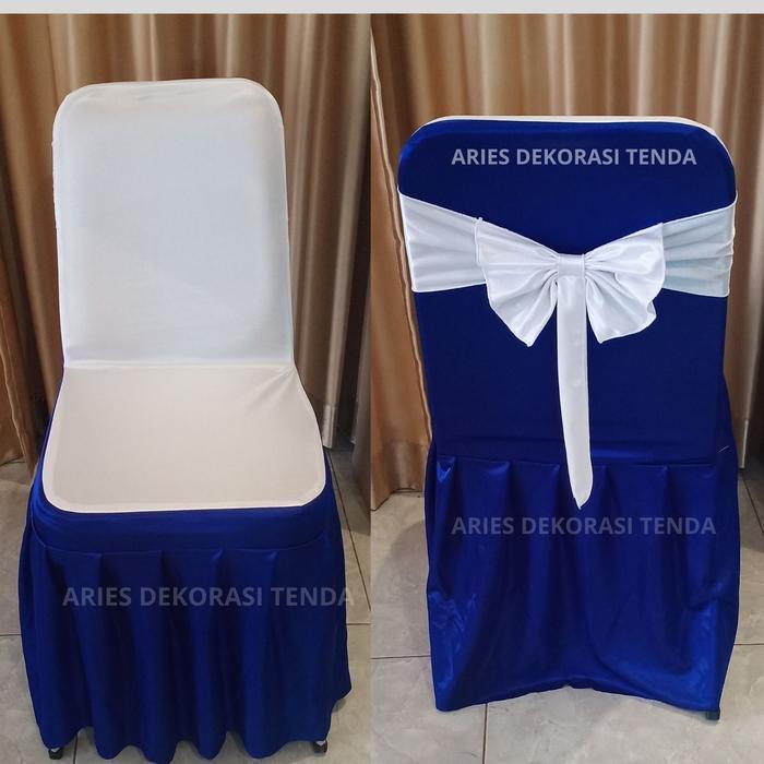 sarung kursi futura rempel kain abutay termurah Aries Dekorasi Tenda - putih biru