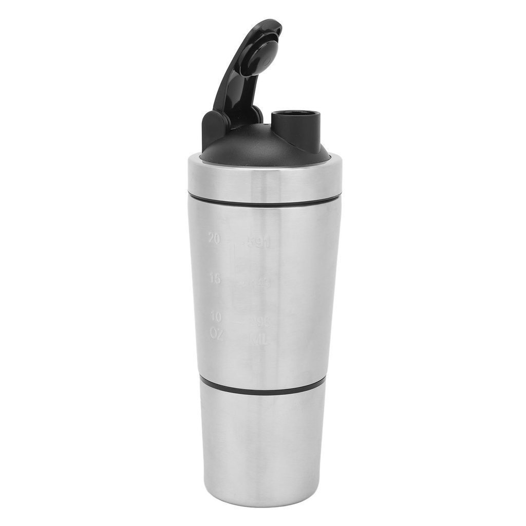 Protein Shaker Bottle with Scale Portable Stainless Steel Double Section Shaker Bottle for Gym Lover
