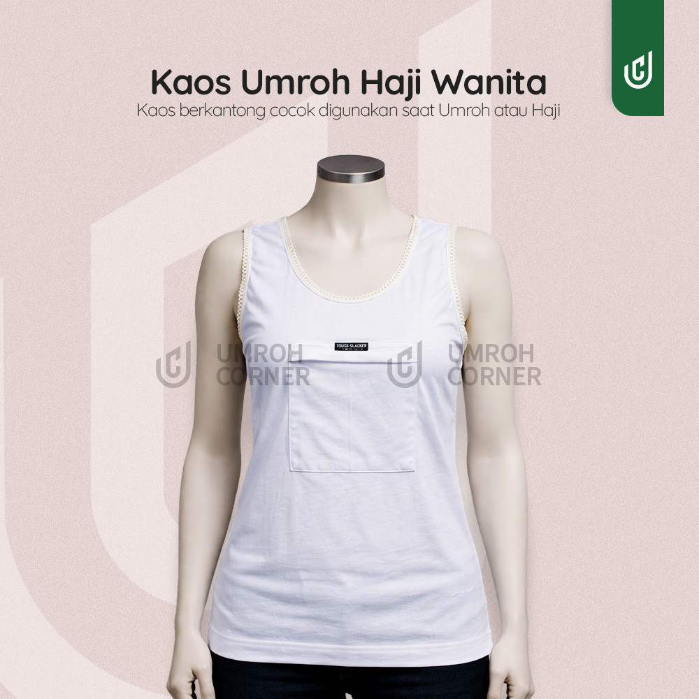 Kaos Dalam Wanita Umroh Haji - Baju Singlet Wanita Putih Kantong Resleting Depan