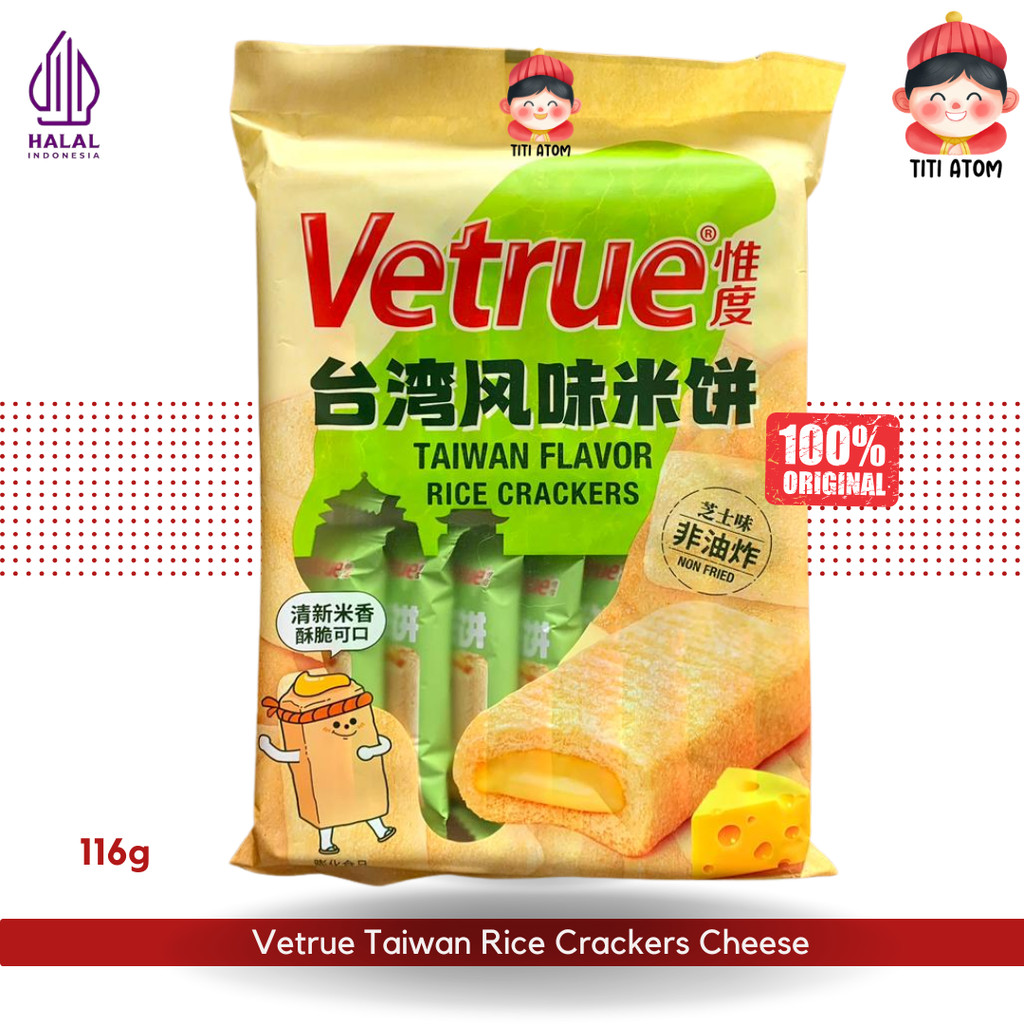 Vetrue Taiwan Rice Crackers Cheese 116g – Biskuit Beras Keju Import Taiwan Renyah Gurih Snack Premiu