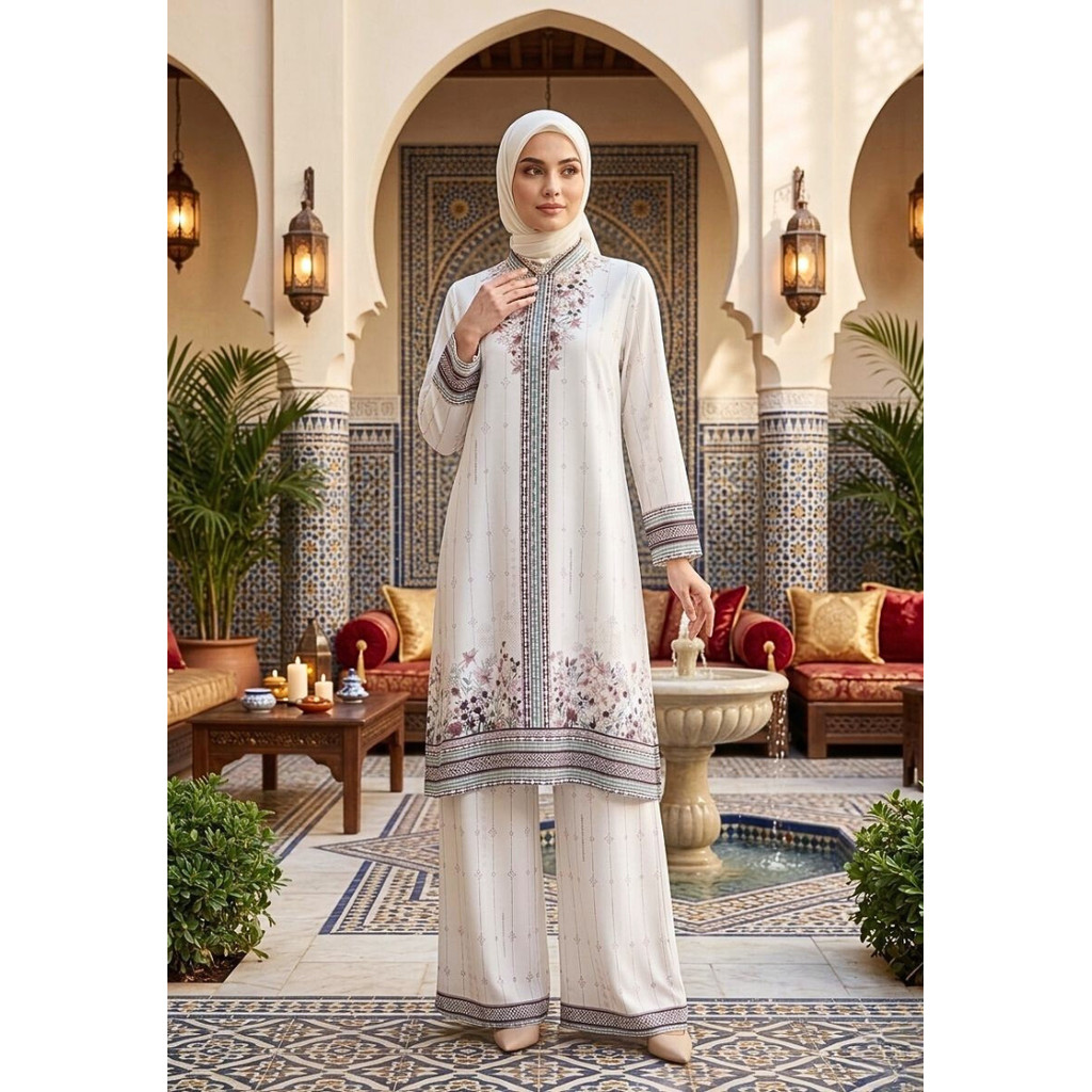 Tunik Panjang Muslimah Kekinian Motif Etnik Border (Celana Dijual Terpisah) – One Set Modest Wear In