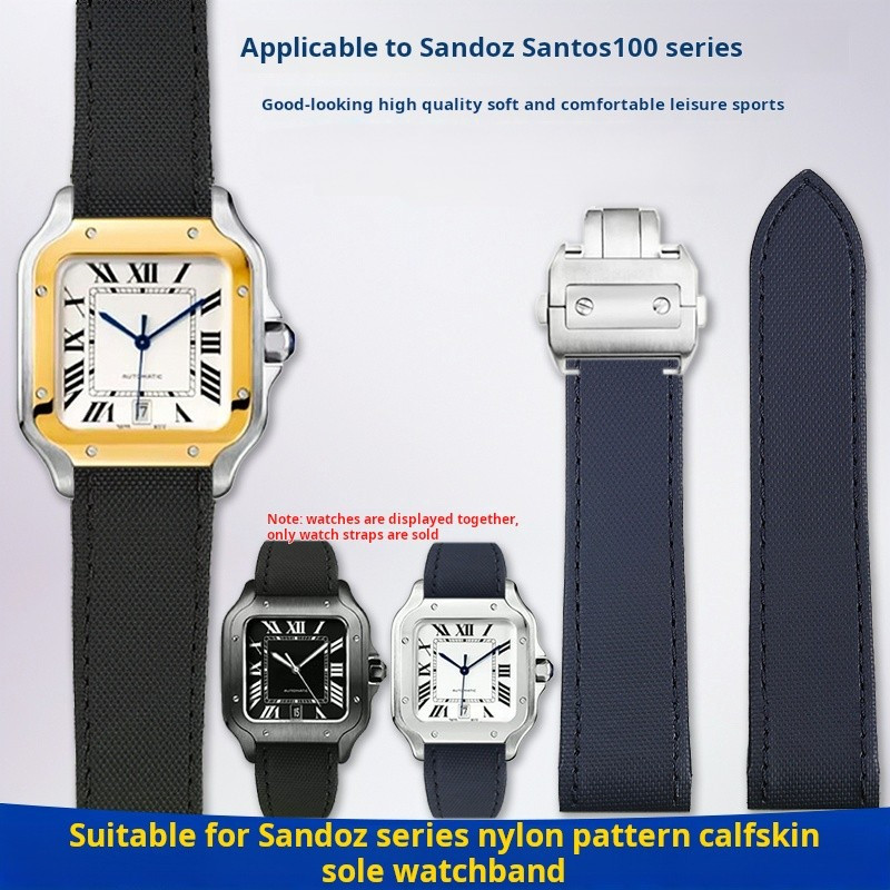 For Cartier Santos100 nylon strap Santos Sandoz 100 leather watchband bracelet male 23mm Men's Folng