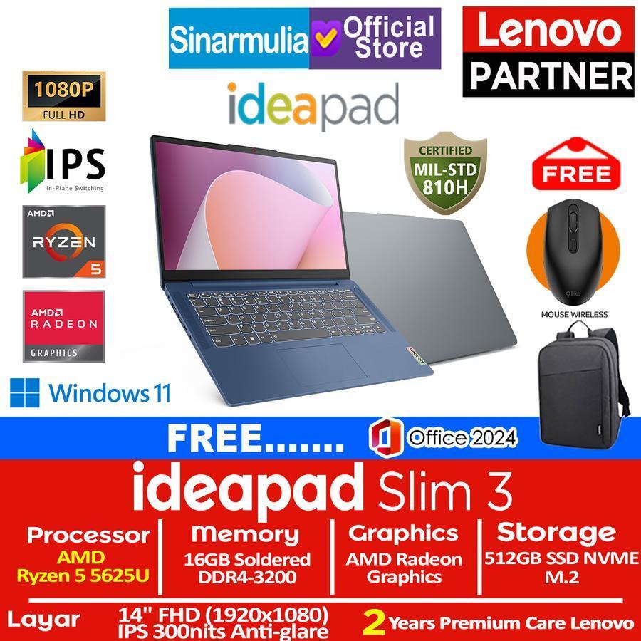 Lenovo Ideapad Slim 3 Ryzen 5 5625U 512GB SSD 16GB FHD IPS Win11+OHS