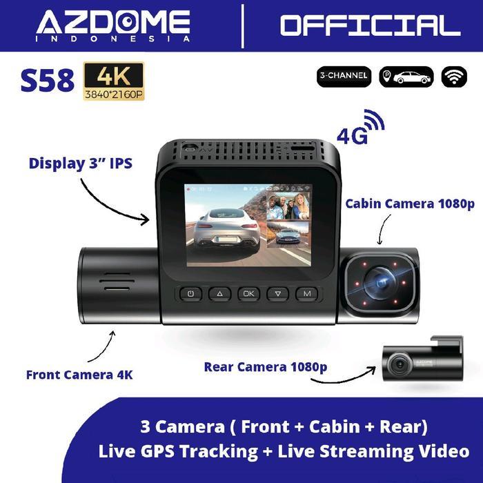 Azdome S58 3 Camera 4G Dashcam 3 Kamera Dash Cam GPS Tracker Dashcam Camera Mobil