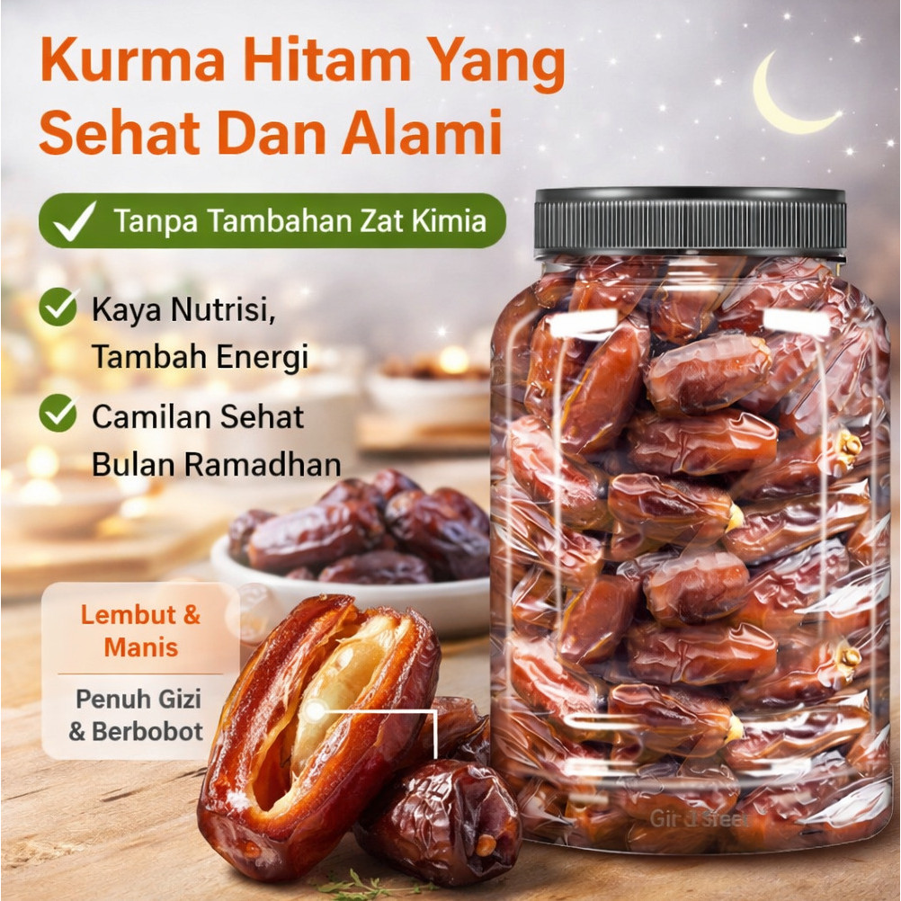 Kurma/Kurma Alami/Kurma Hitam/Kurma Premium/Dates/Asli 100%/Tanpa Pengawet/Kaya Serat/Vitamin/Energi