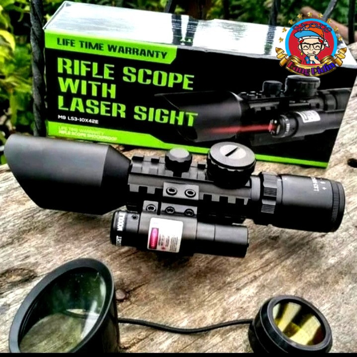 Telescope Teleskop Rifle Scope + Laser Scope ACCURATE M9 LS 3-10x42 E